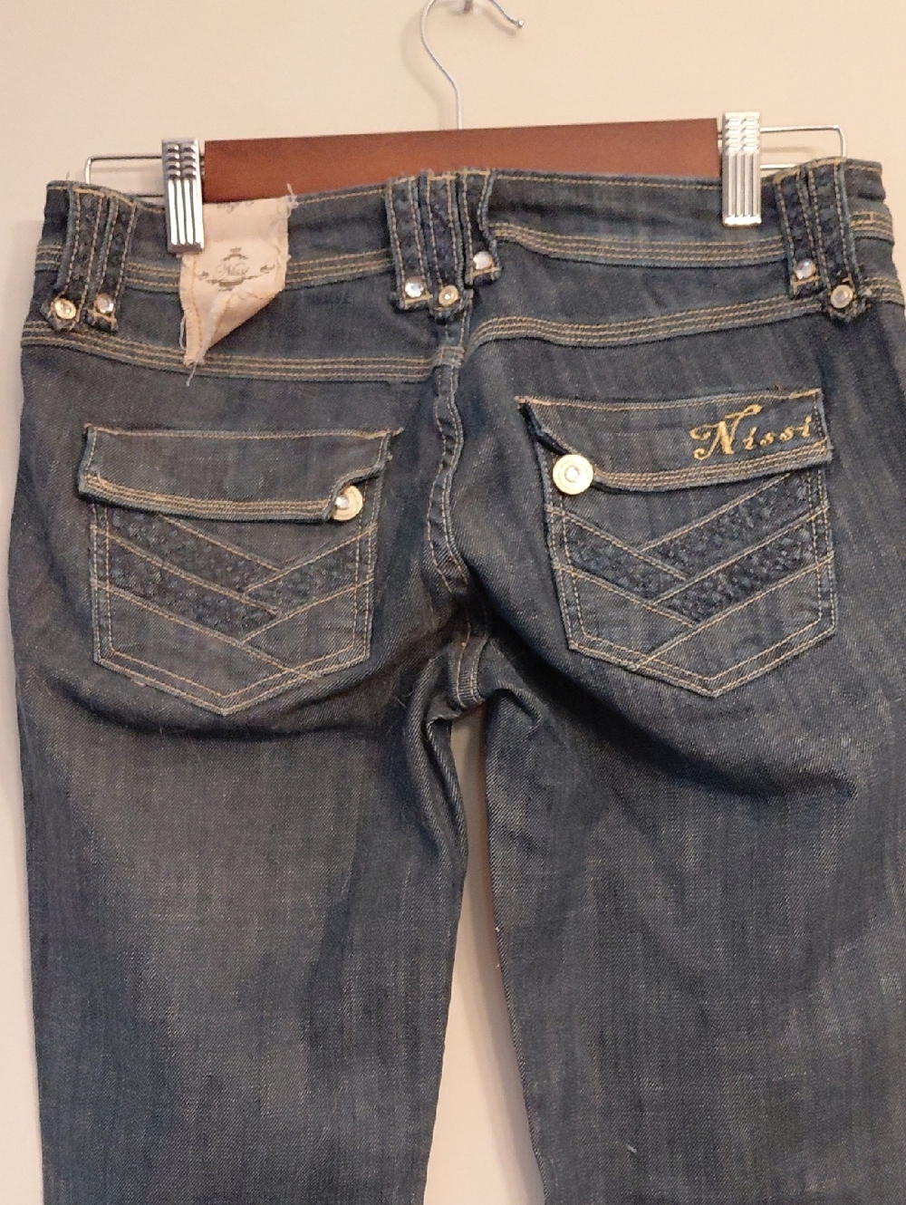 Nissi Jeans Women's Straight Leg Jeans - Blue Denim with Gold Stitching